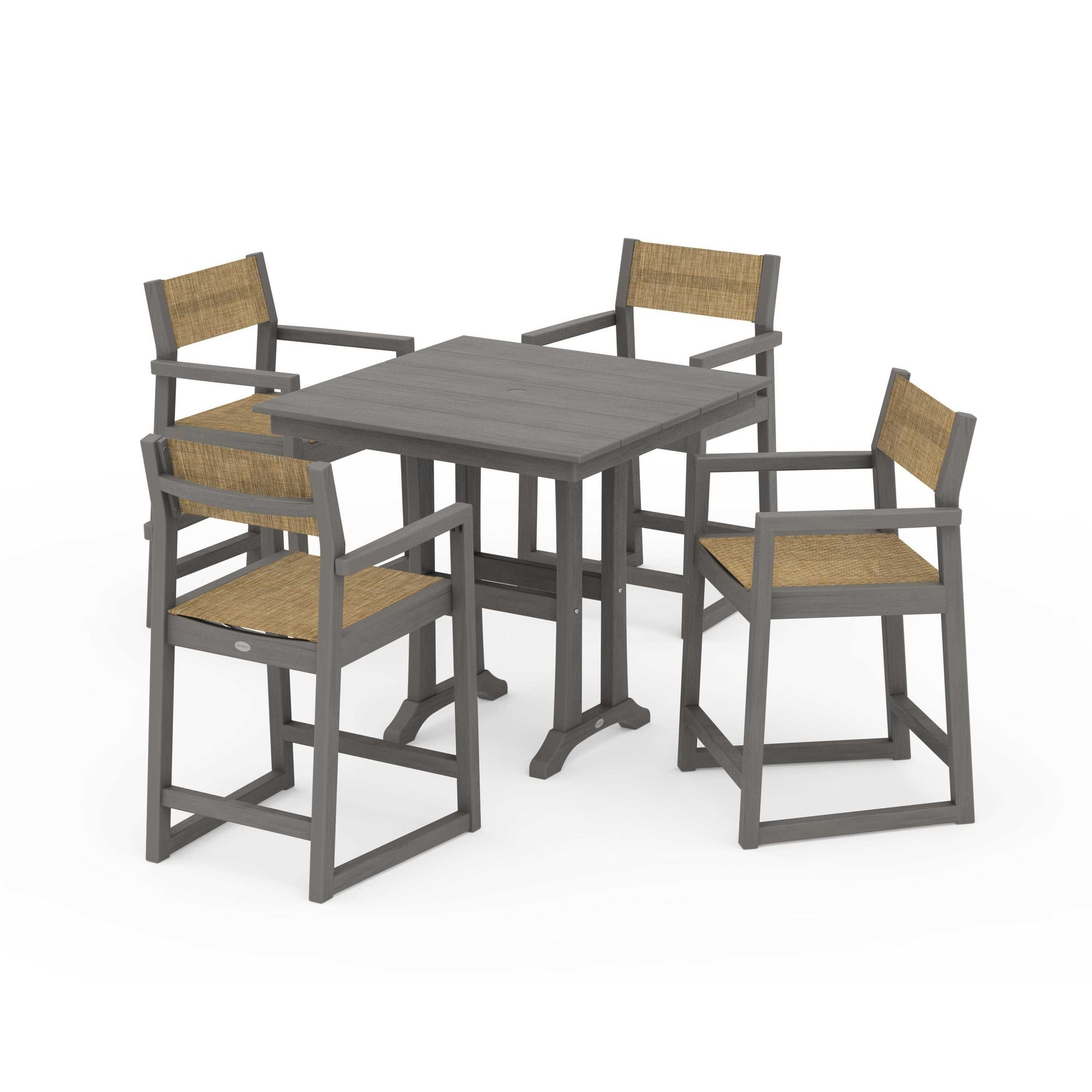 EDGE Sling Arm Chair 5-Piece Farmhouse Counter Set with Trestle Legs