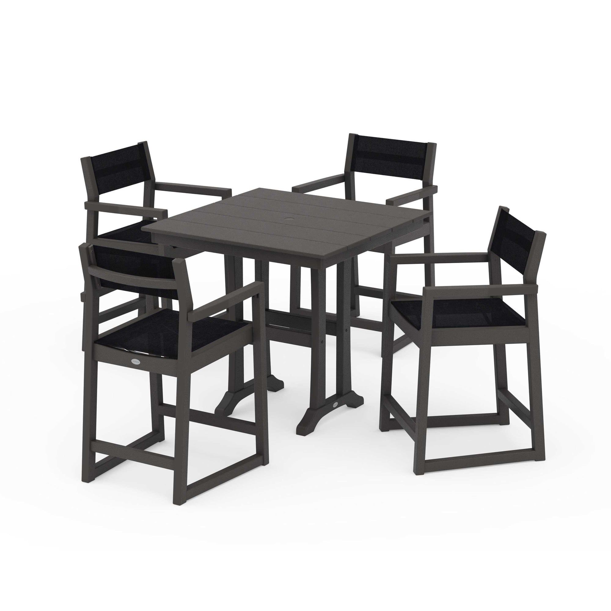 EDGE Sling Arm Chair 5-Piece Farmhouse Counter Set with Trestle Legs