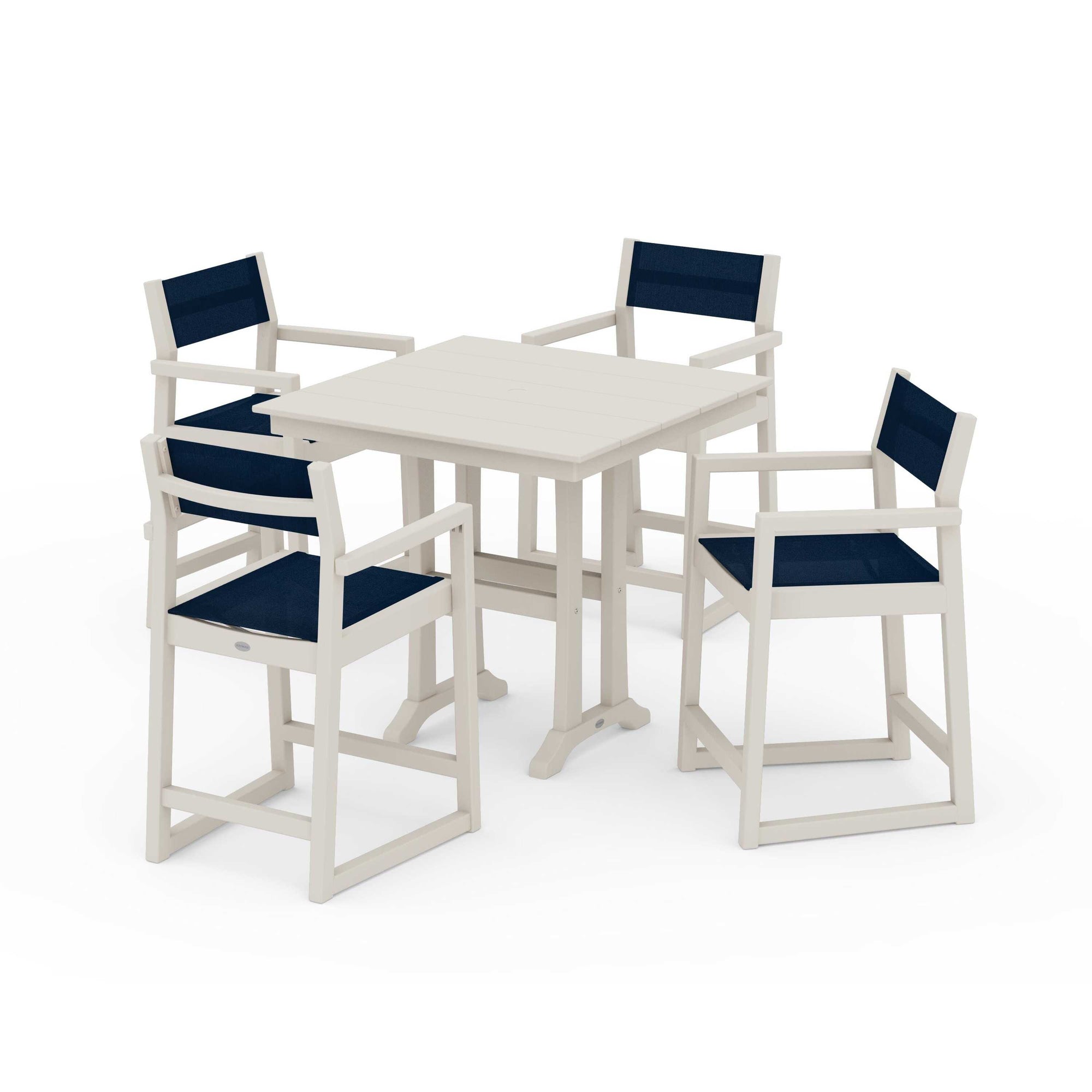EDGE Sling Arm Chair 5-Piece Farmhouse Counter Set with Trestle Legs