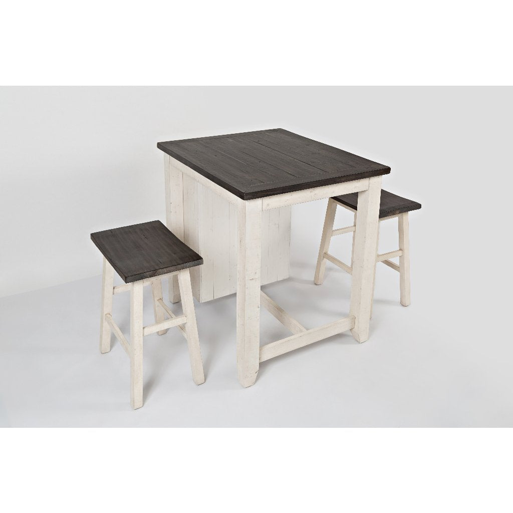 Loft 3-Pc Vintage White Small Kitchen Island Dining Set