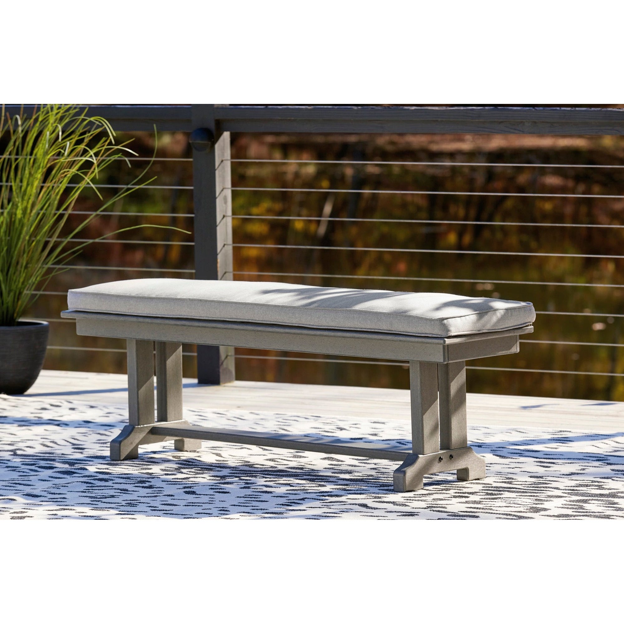 Poly Grey 6pc Outdoor Dining Set with Bench with FREE Cushions
