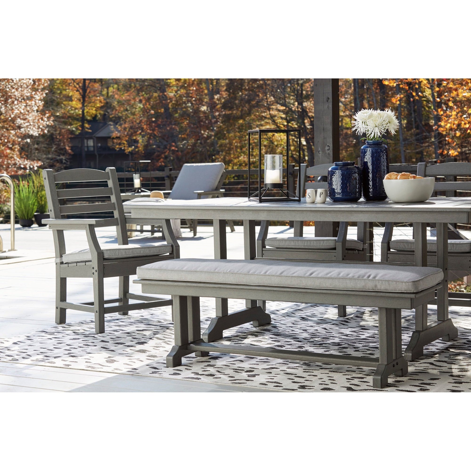 Poly Grey 6pc Outdoor Dining Set with Bench with FREE Cushions