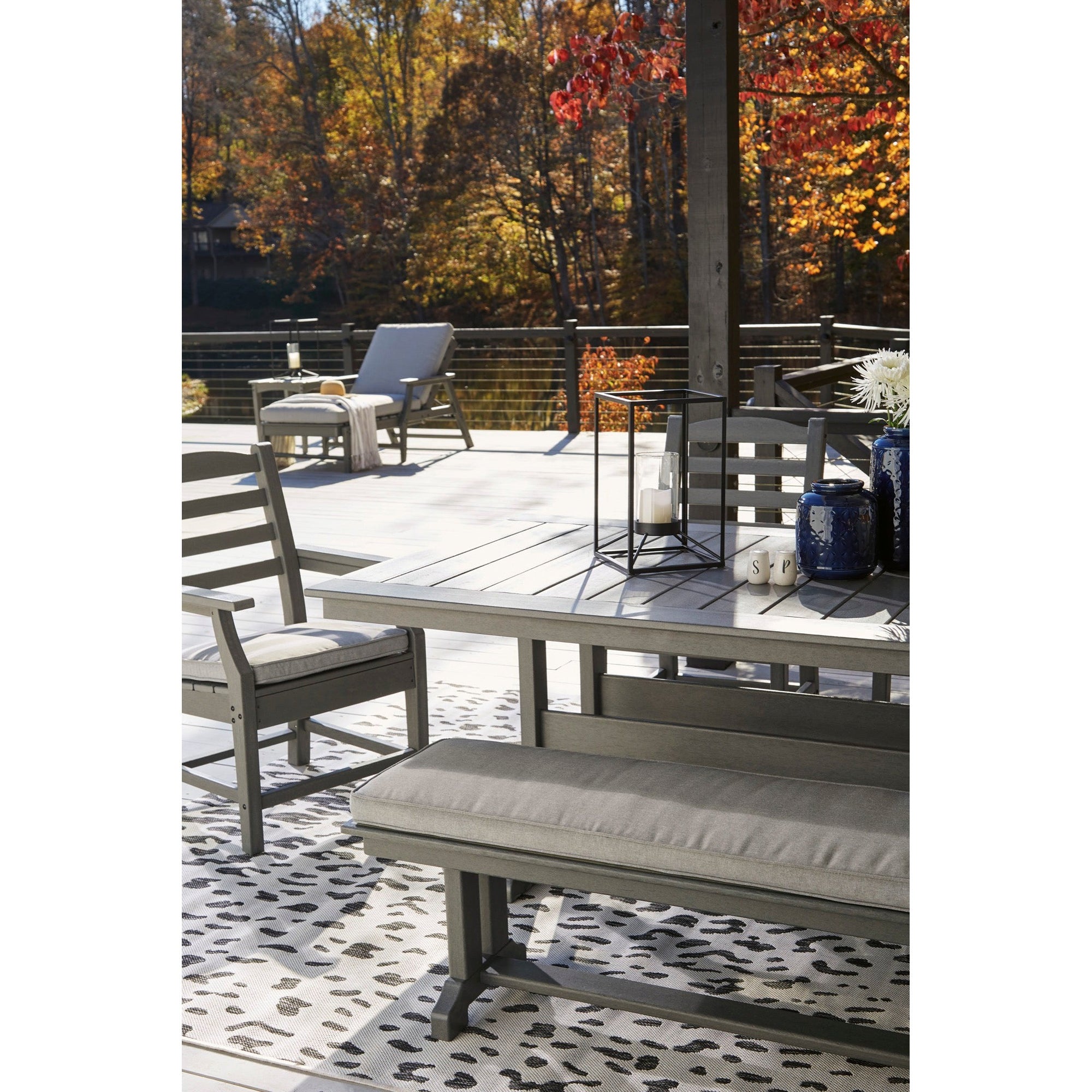 Poly Grey 6pc Outdoor Dining Set with Bench with FREE Cushions