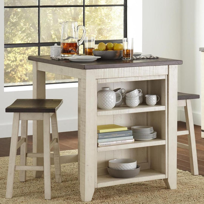 Loft 3-Pc Vintage White Small Kitchen Island Dining Set