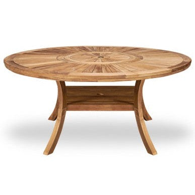 Komodo Teak 7pc Outdoor Dining Set (Teak 70" Round Table w Built-in Lazy Susan with 6 Teak Tista Armchairs +FREE Cushions +FREE Umbrella +FREE Cover)