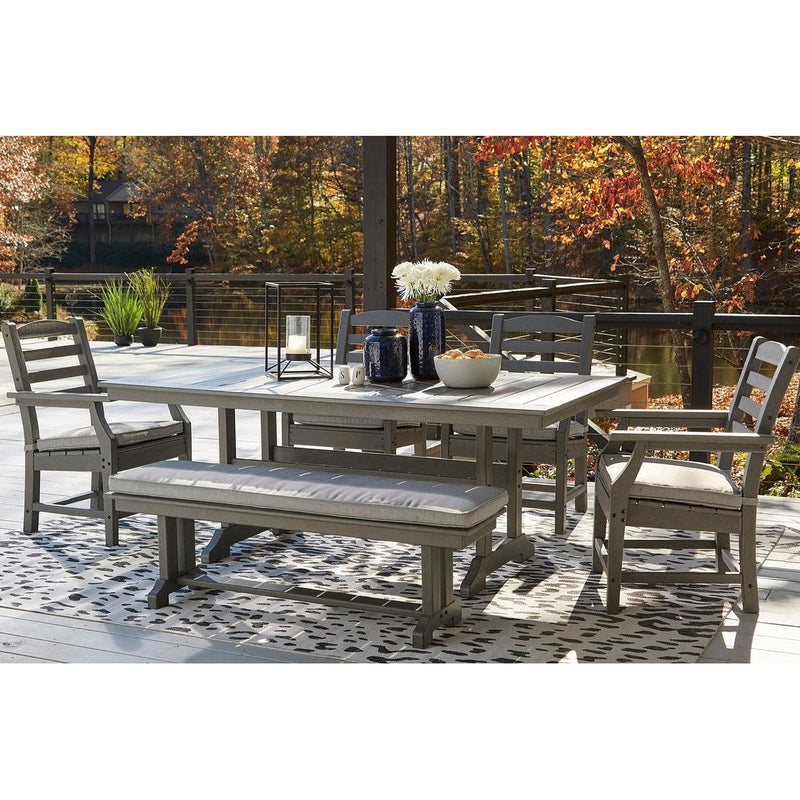 Poly Grey 6pc Outdoor Dining Set with Bench with FREE Cushions