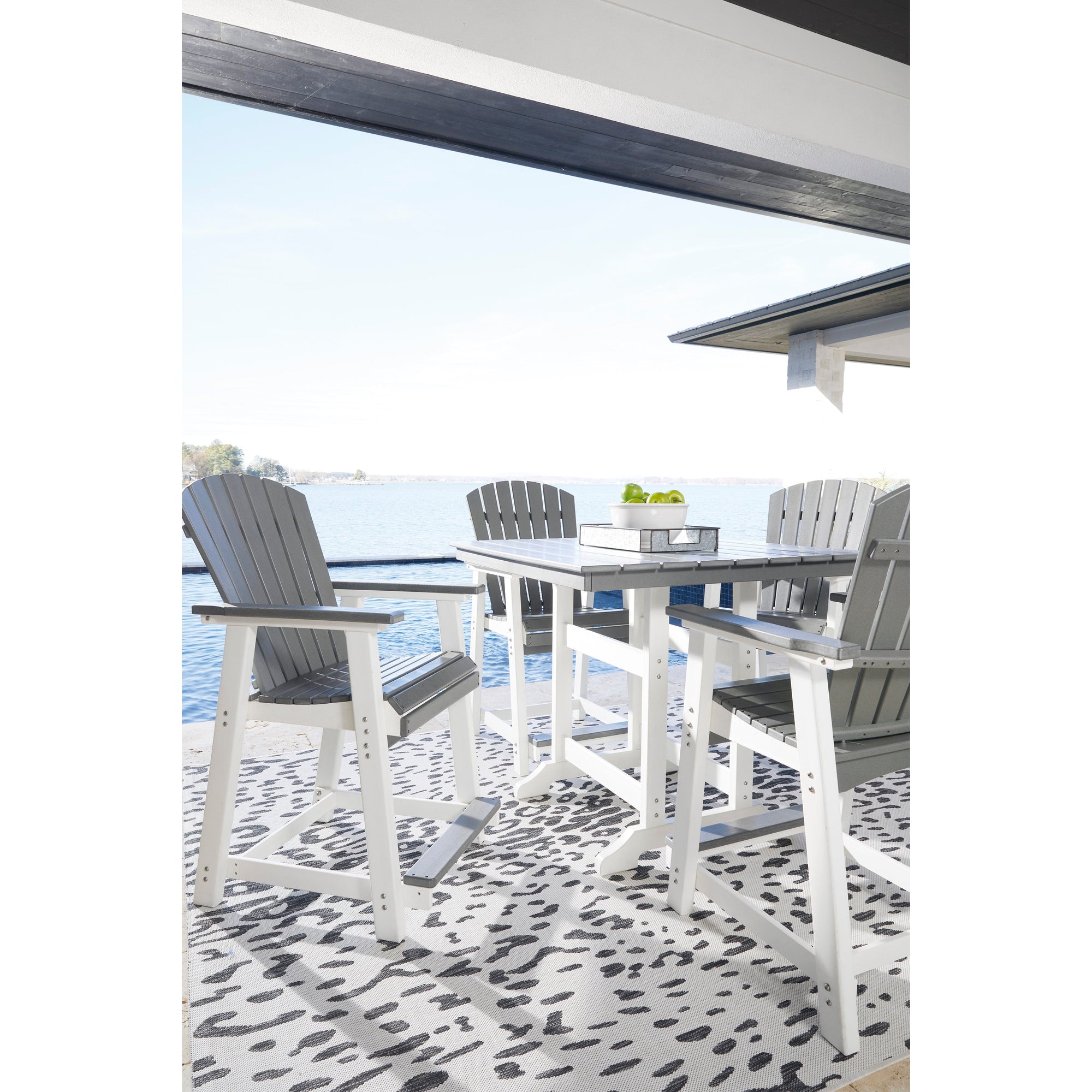 Poly Grey & White Two Tone Outdoor Counter Height Arm/Dining Chair