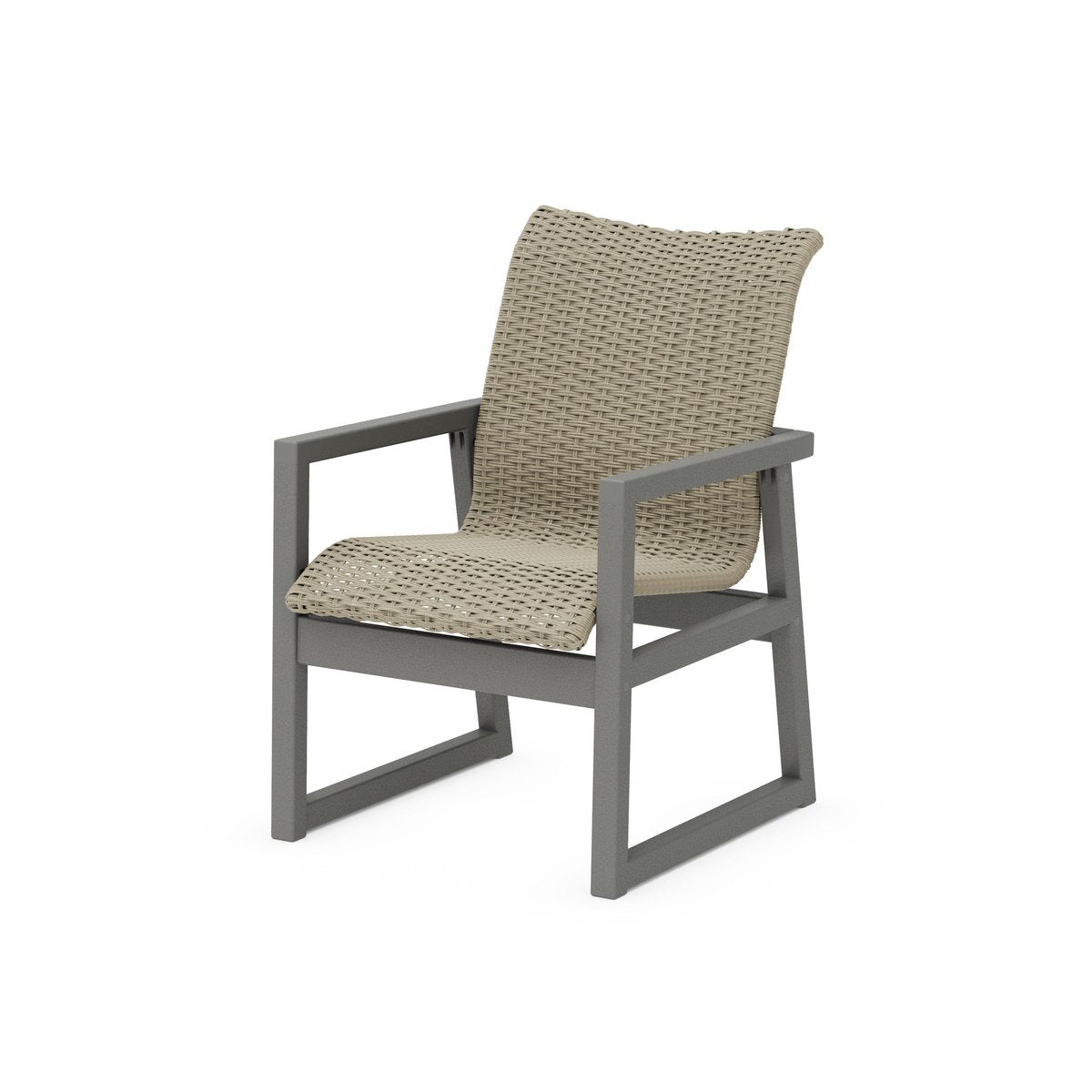 POLYWOOD Coastal Woven club chair with a sand frame and dune grass weave