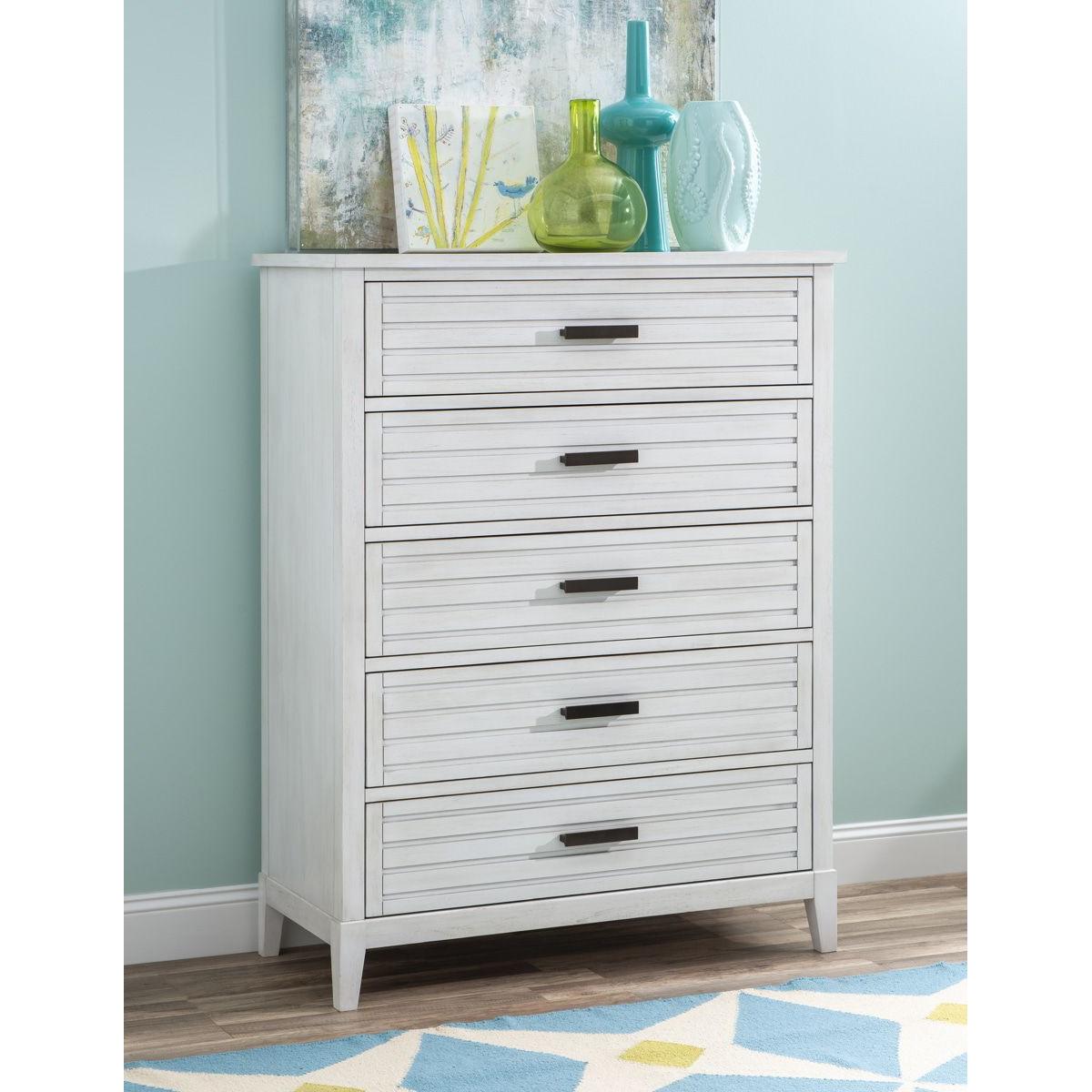 Coastal White 5-Drawer Tall Chest 59"