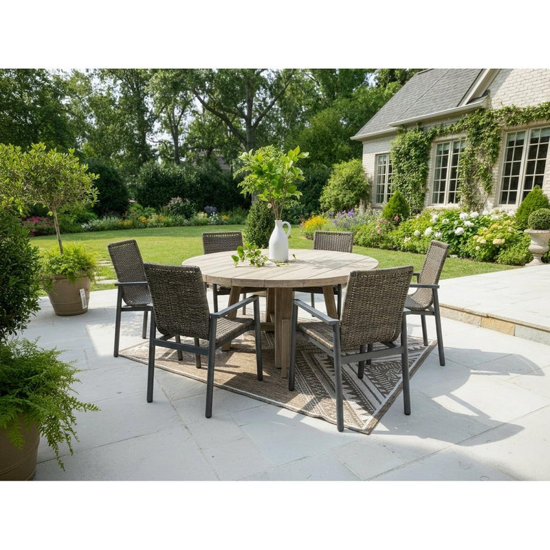 Saratoga Teak 7pc Outdoor Dining Set with 6 Panama woven chairs