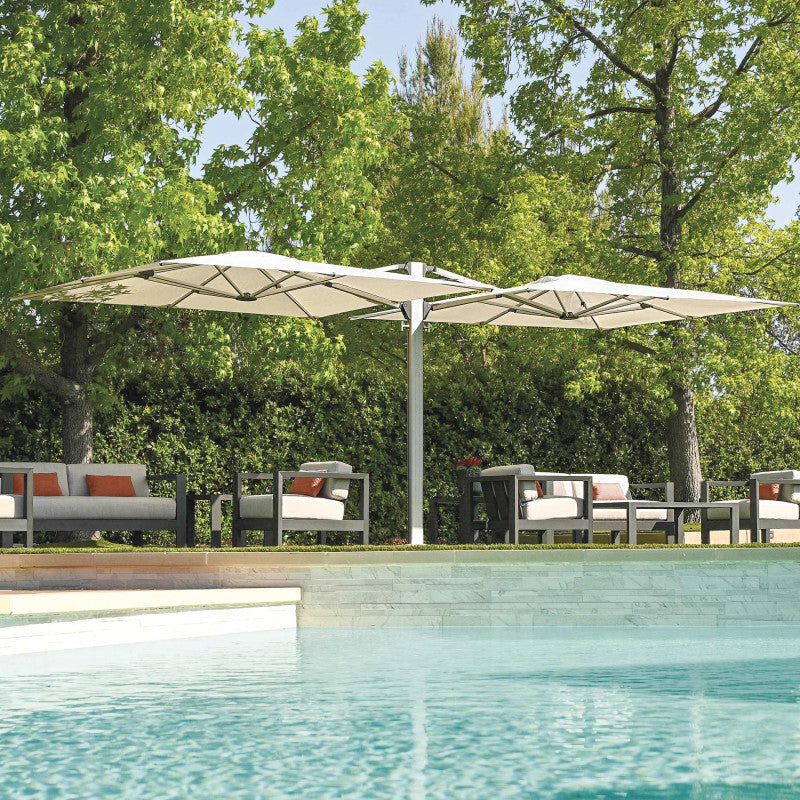 Gemini 10' Square Double-sided Aluminum Commercial Cantilever Patio Umbrella with SUNBRELLA Grade A High Performance Fabric