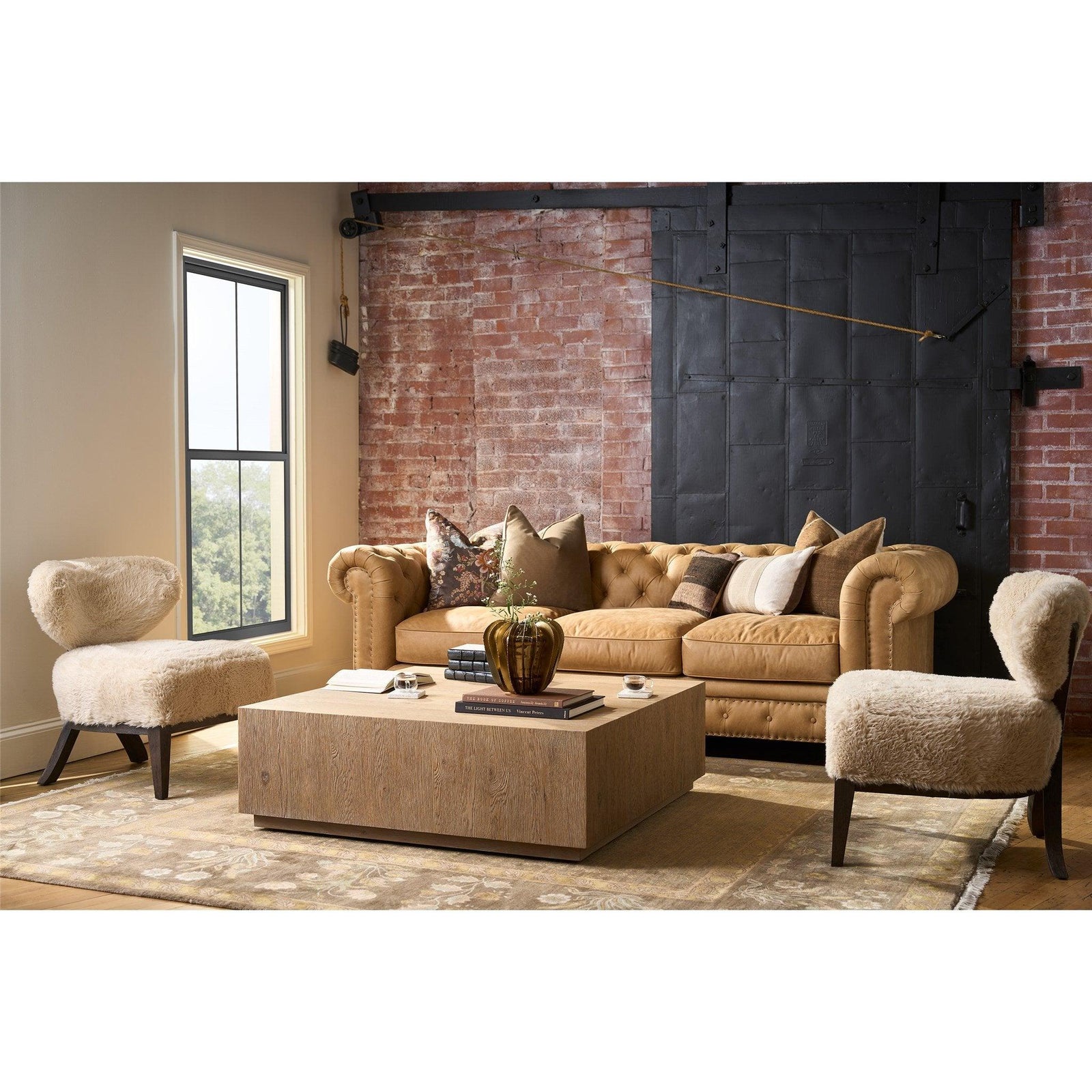 Sandstone Tumbled Top Grain Leather Sofa 96"