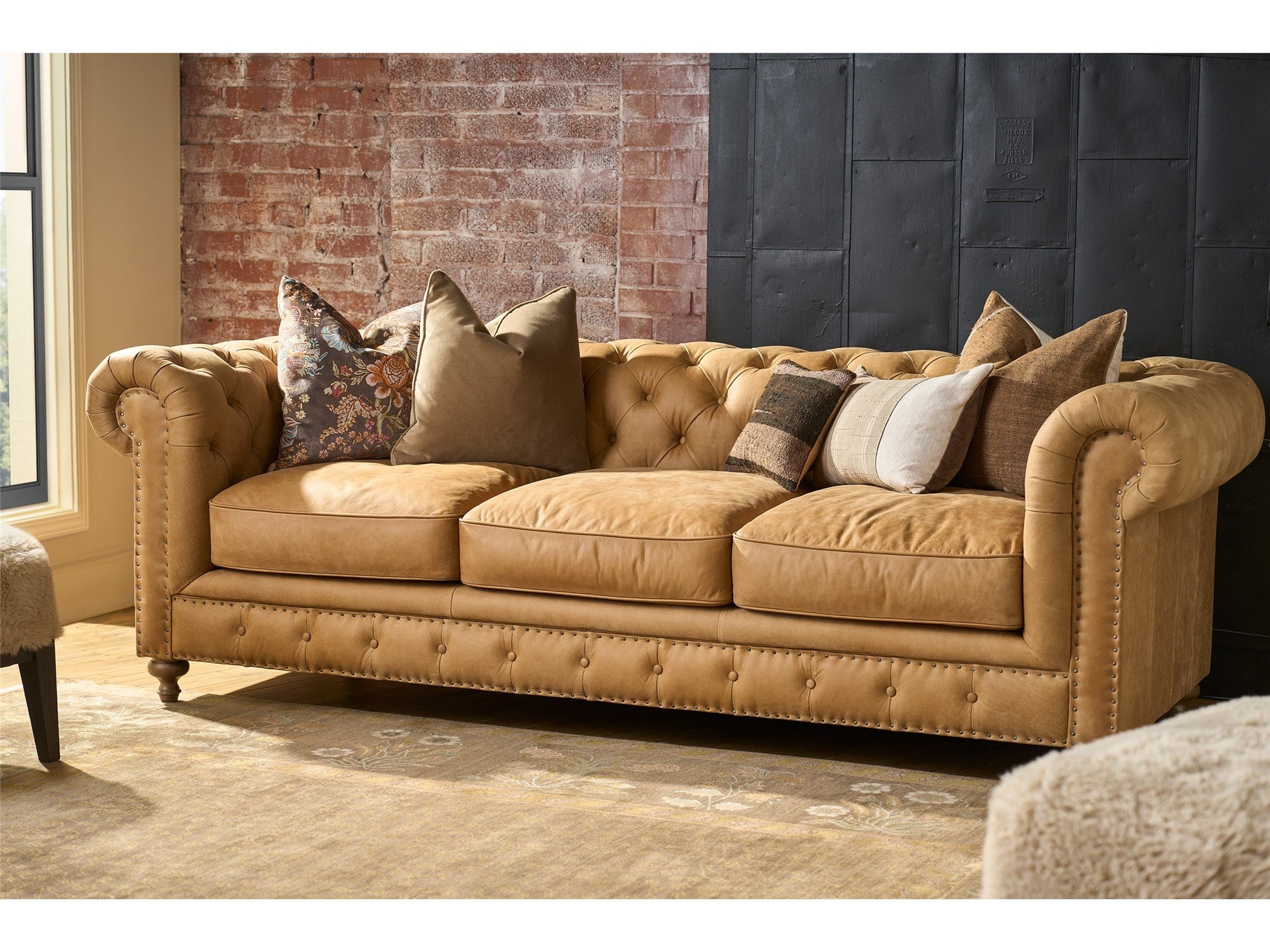 Sandstone Tumbled Top Grain Leather Sofa 96&quot;
