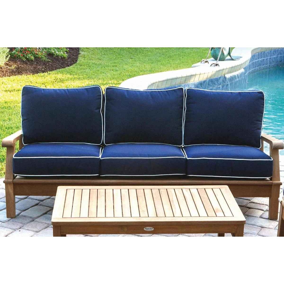 Biscayne Teak 79" Outdoor Sofa - 3 Position Reclining  with Sunbrella High-Performance Cushions