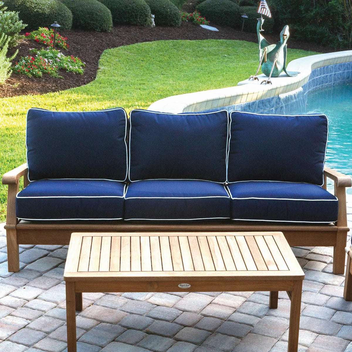 Biscayne Teak 79&quot; Outdoor Sofa - 3 Position Reclining  with Sunbrella High-Performance Cushions