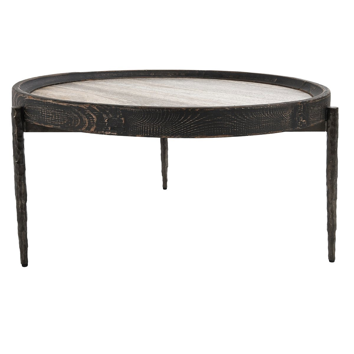 Dakota Round Coffee Table Weathered Black/Travertine