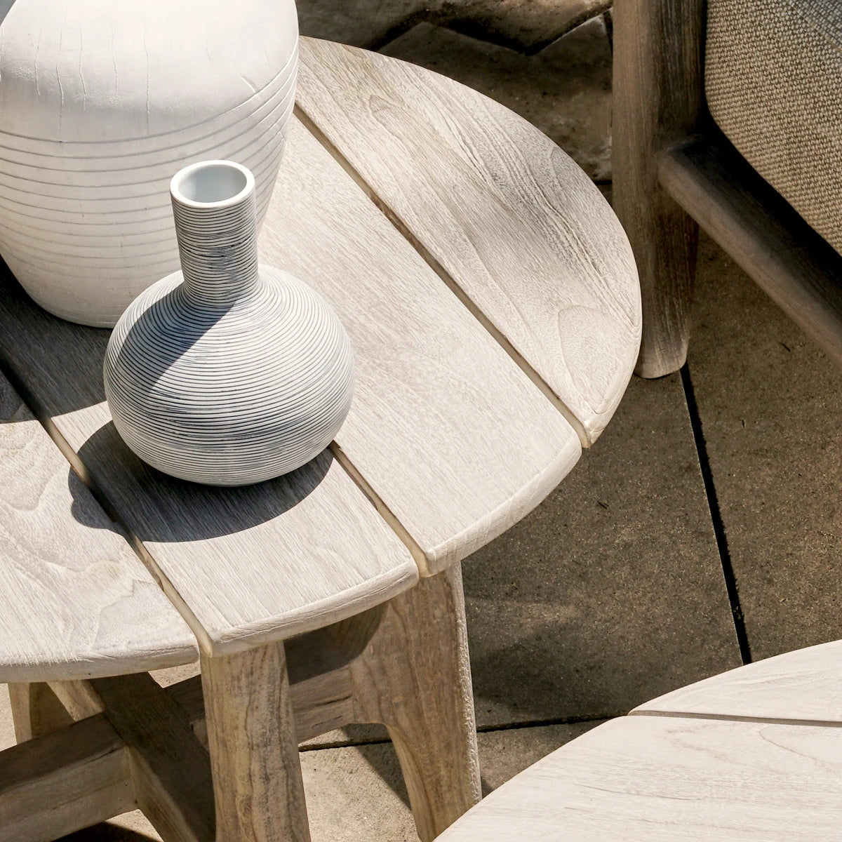 Gray Teak Outdoor Round Coffee Table 24&quot; &quot;Dawn&quot;