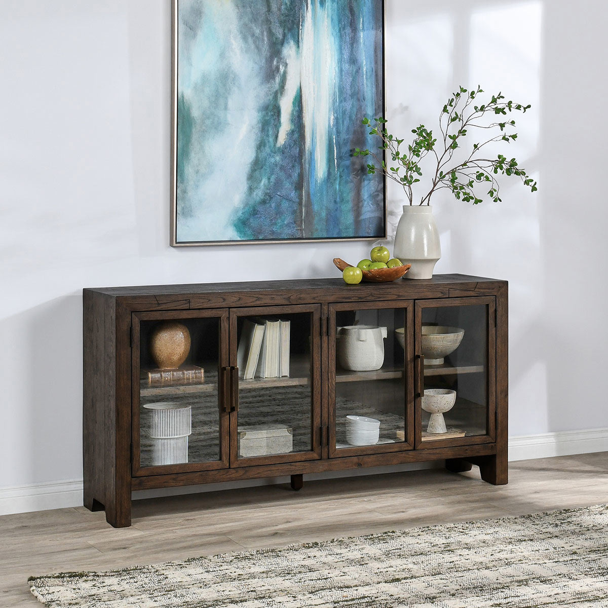 Troy Reclaimed Oak 4-Door Buffet Suede Brown