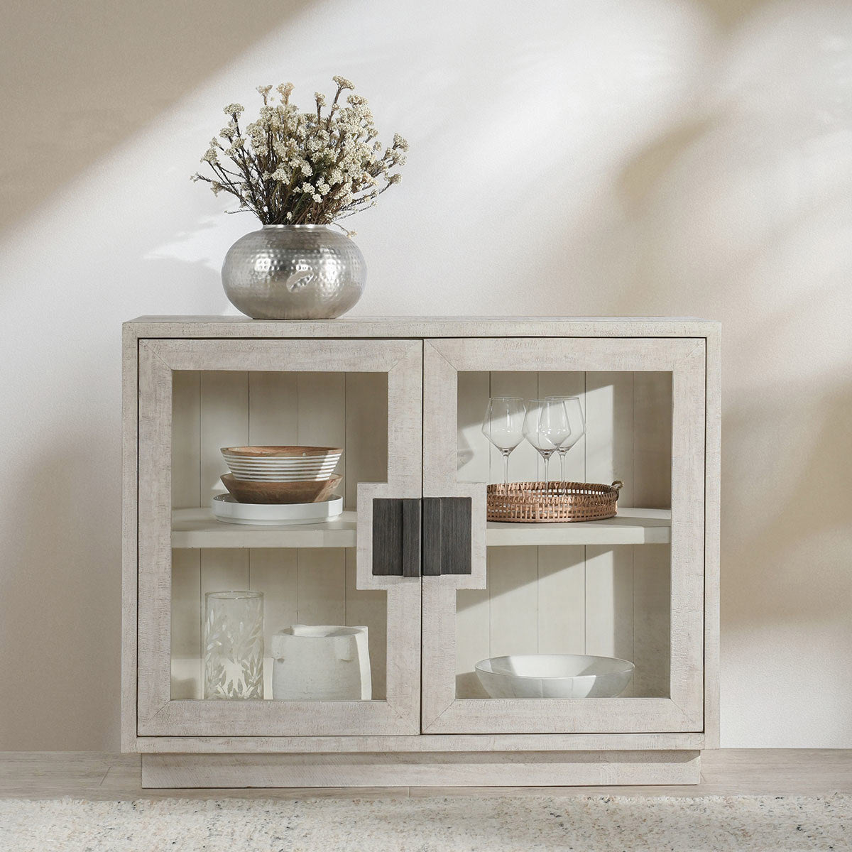 Larson Reclaimed Pine 2-Door Cabinet Distressed Ivory