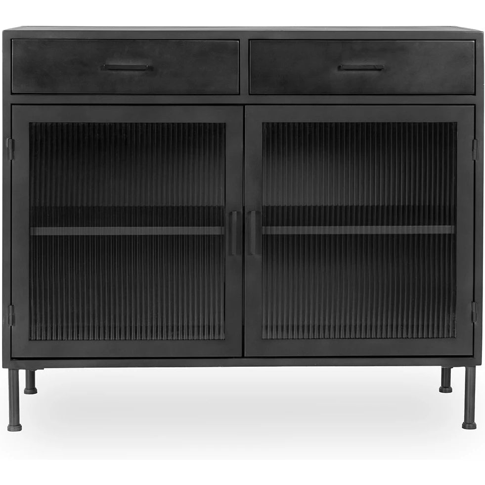 Nore Metal/Glass 2-Drawer 2-Door Cabinet Blackened Steel