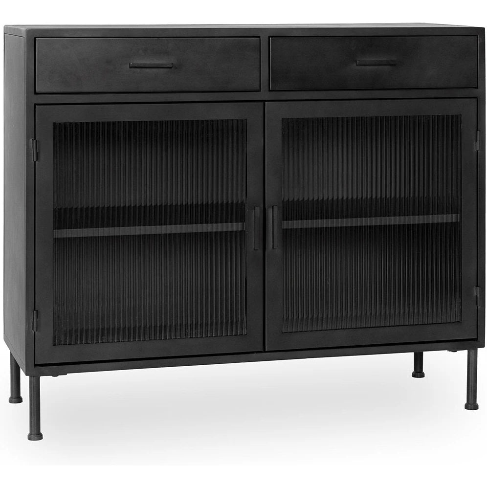 Nore Metal/Glass 2-Drawer 2-Door Cabinet Blackened Steel