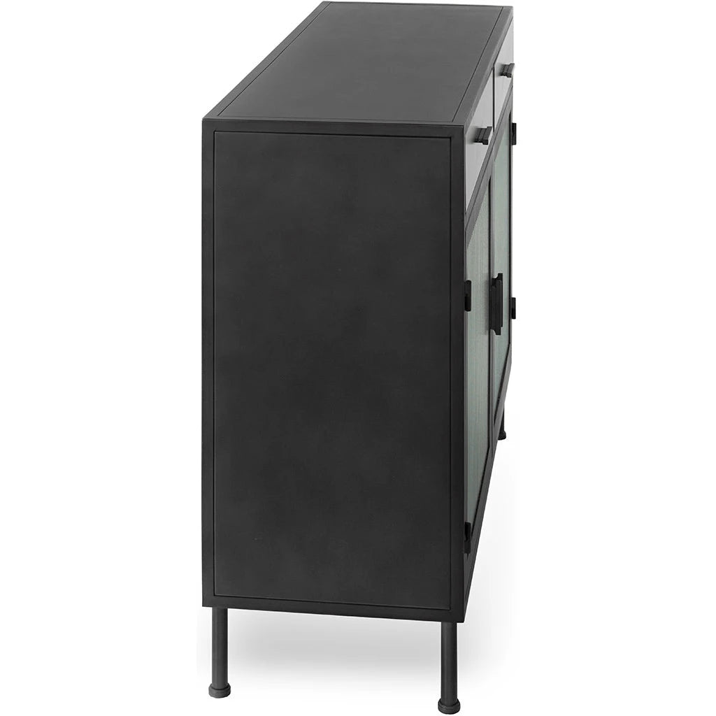 Nore Metal/Glass 2-Drawer 2-Door Cabinet Blackened Steel