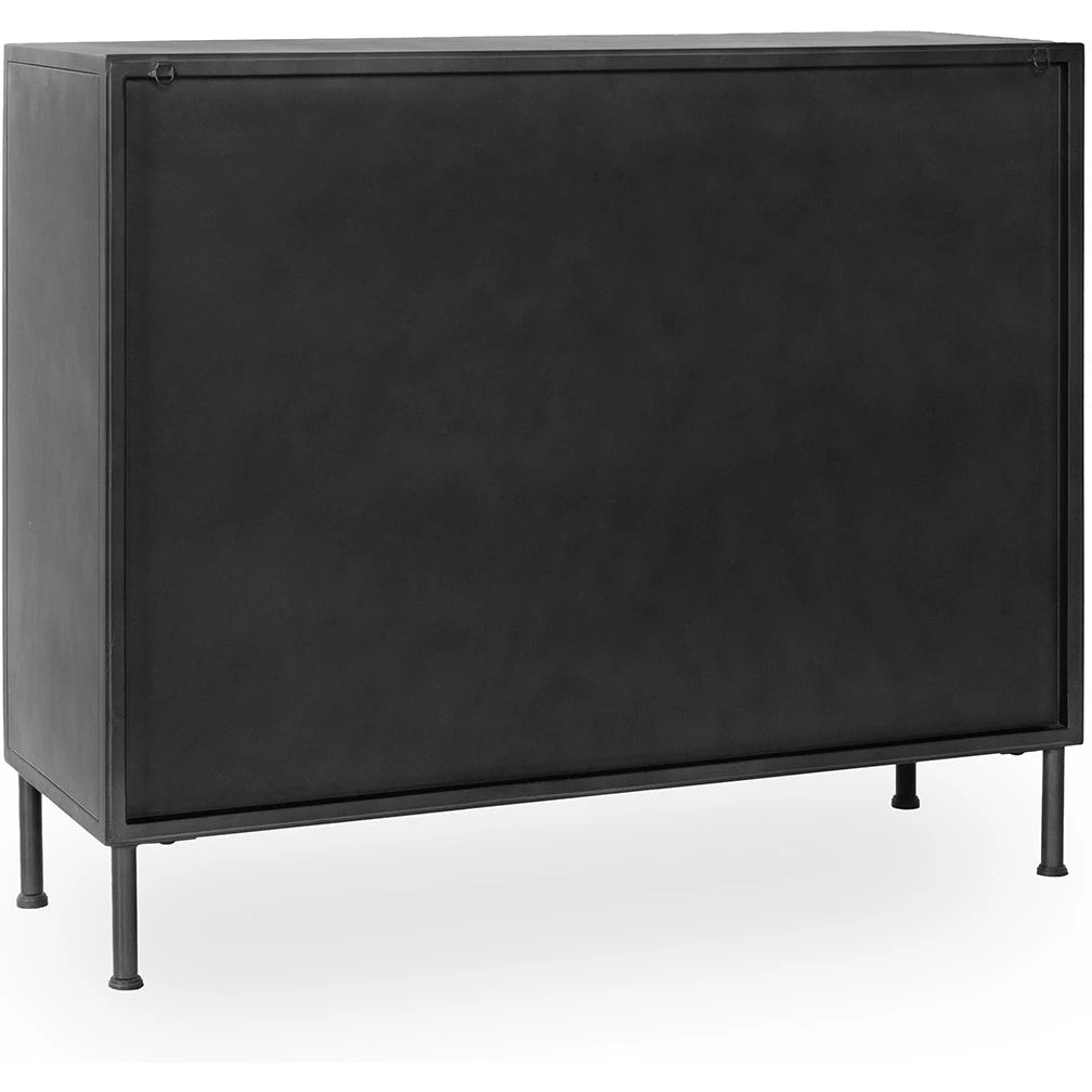 Nore Metal/Glass 2-Drawer 2-Door Cabinet Blackened Steel