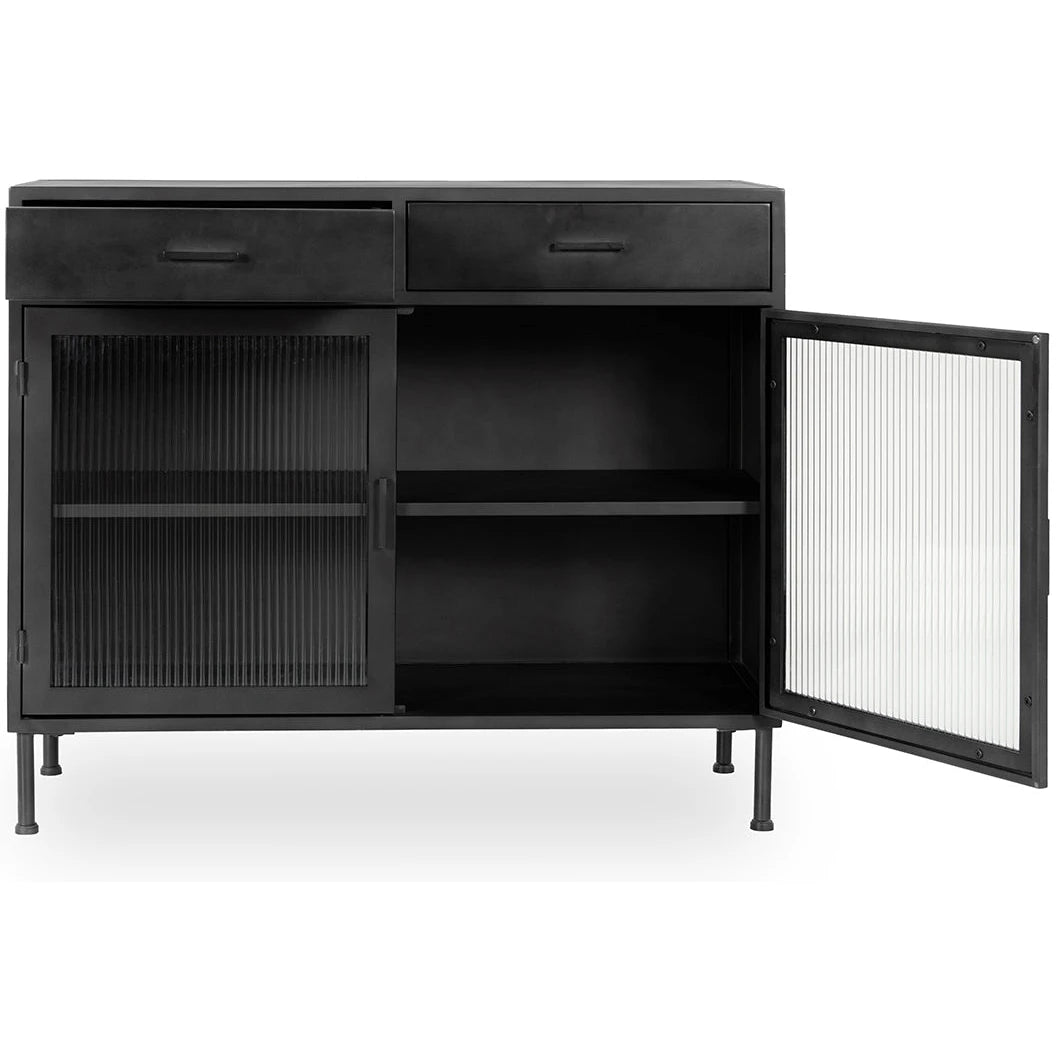 Nore Metal/Glass 2-Drawer 2-Door Cabinet Blackened Steel