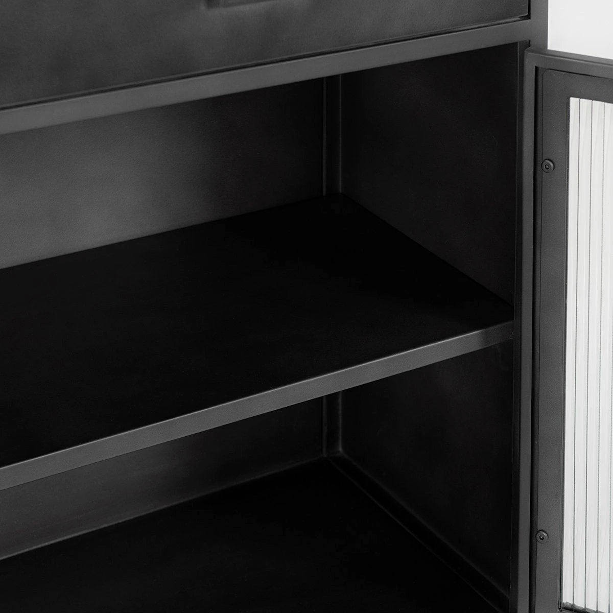 Nore Metal/Glass 2-Drawer 2-Door Cabinet Blackened Steel