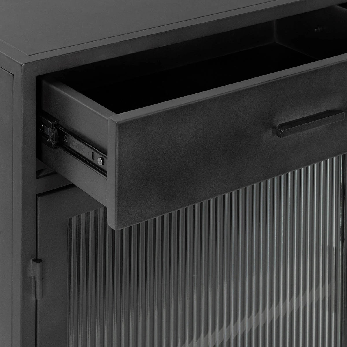 Nore Metal/Glass 2-Drawer 2-Door Cabinet Blackened Steel