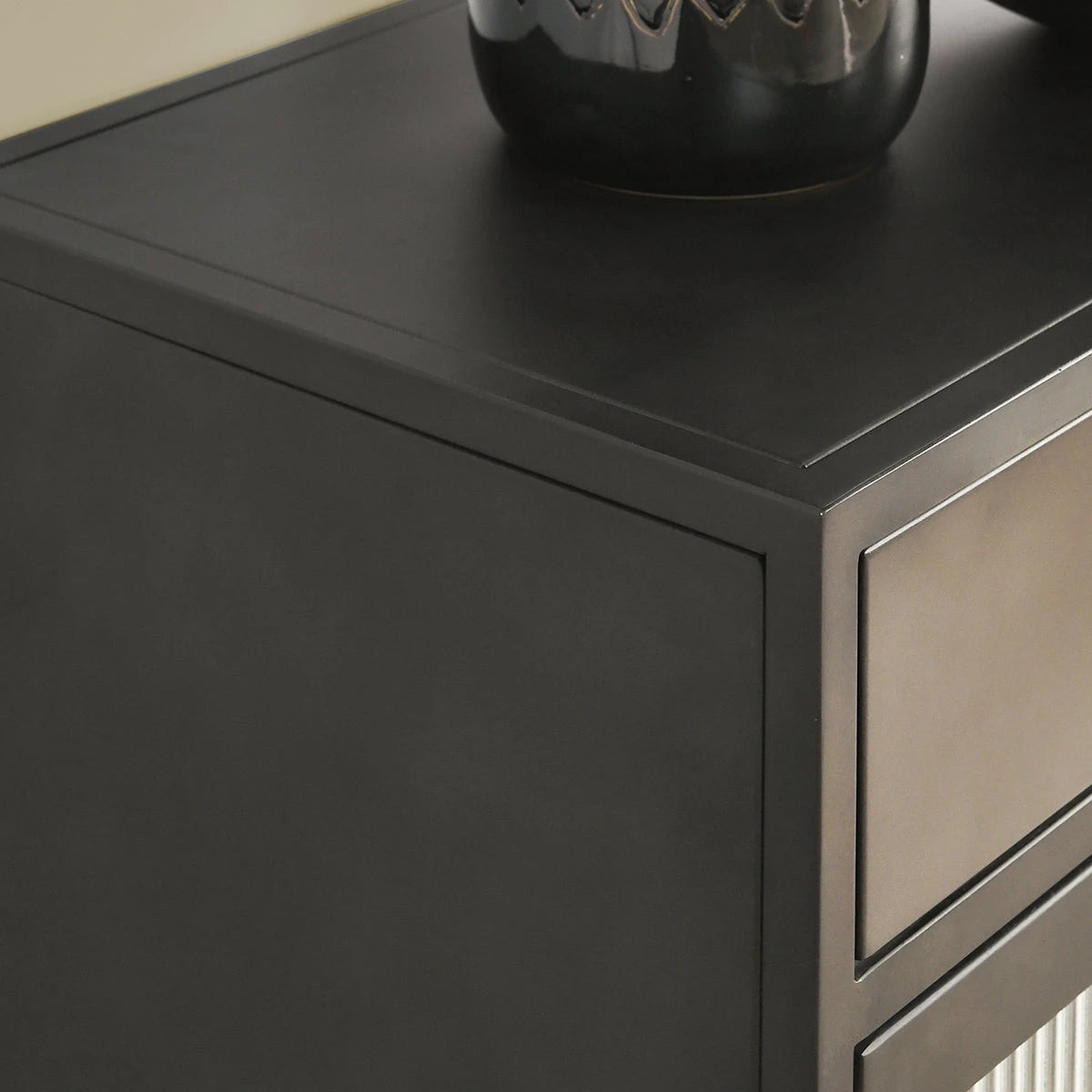 Nore Metal/Glass 2-Drawer 2-Door Cabinet Blackened Steel