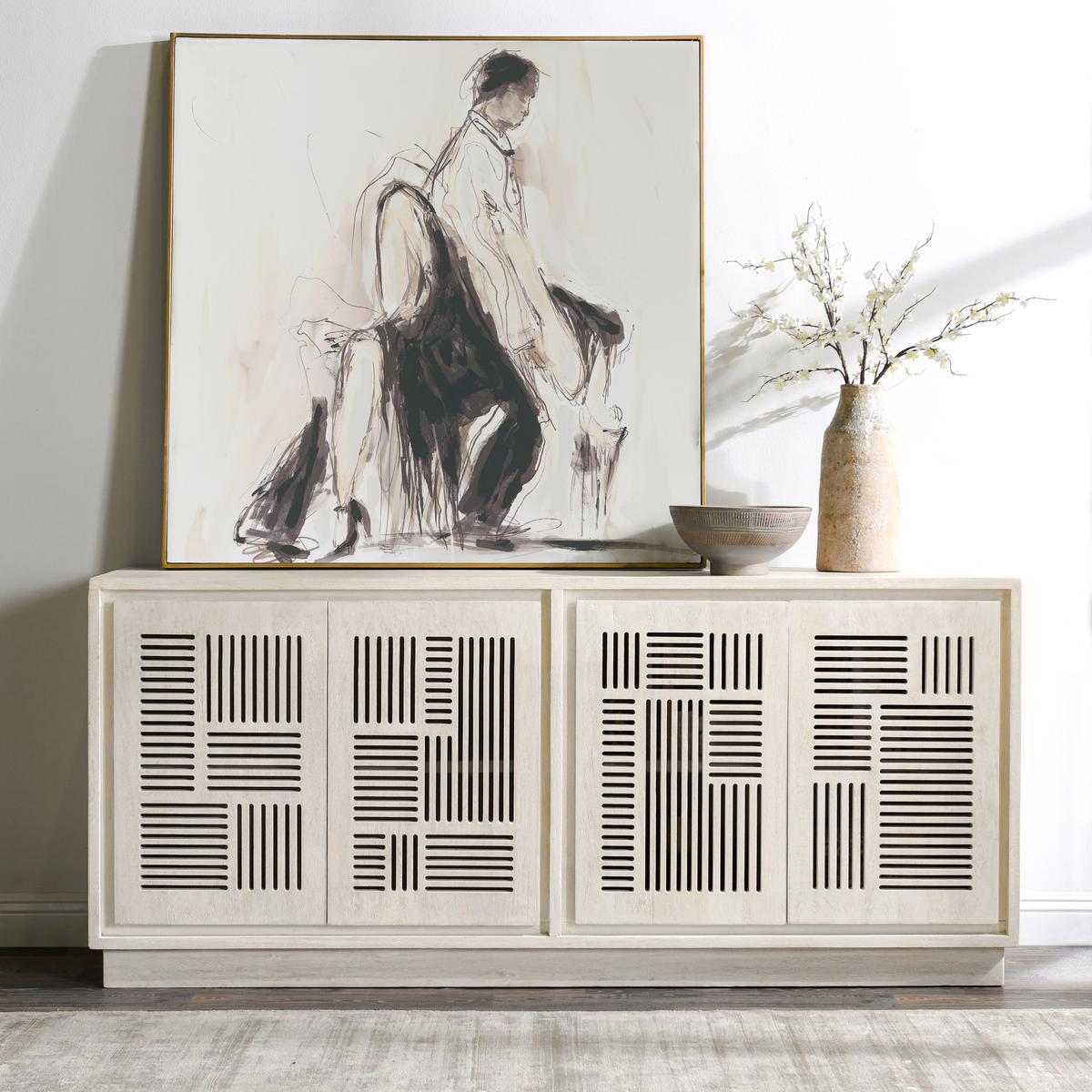 Lila Mango Wood 4-Door Buffet Coastal White