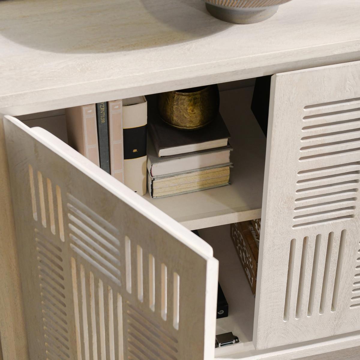 Lila Mango Wood 4-Door Buffet Coastal White