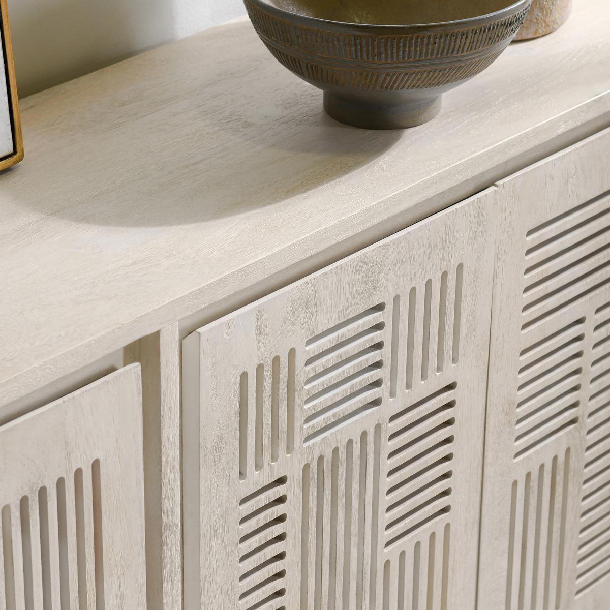 Lila Mango Wood 4-Door Buffet Coastal White