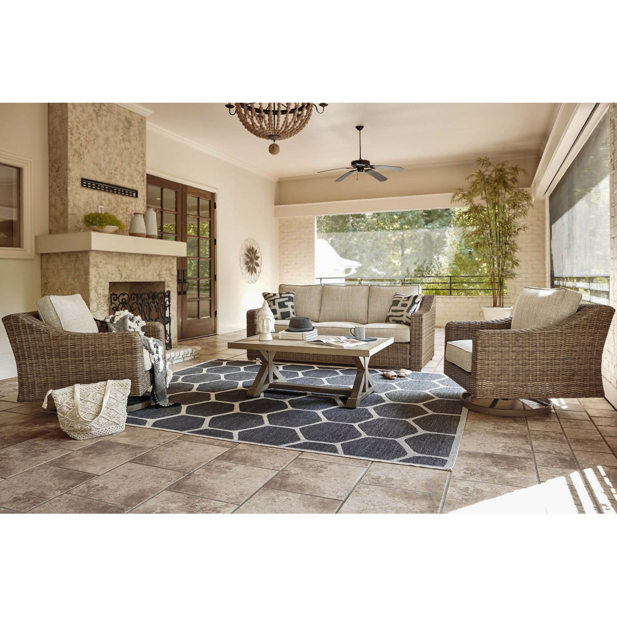 Fire Island Mist 3-Piece Outdoor Seating Set (Sofa +2 Swivel Rockers)