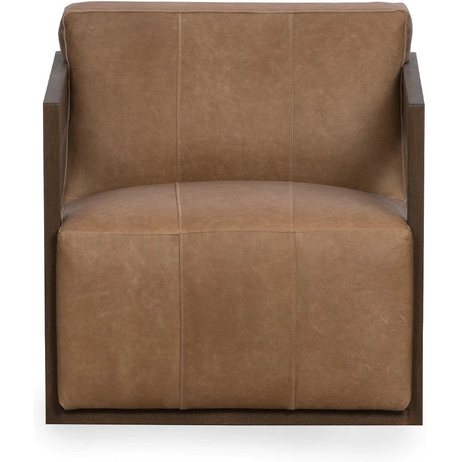 Top Grain Leather Swivel Accent &quot;Joseph&quot; Chair - Toffee Brown and Wood