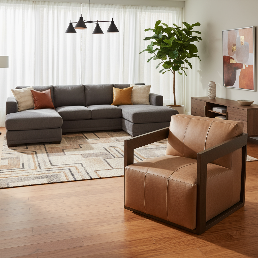 Top Grain Leather Swivel Accent "Joseph" Chair - Toffee Brown and Wood