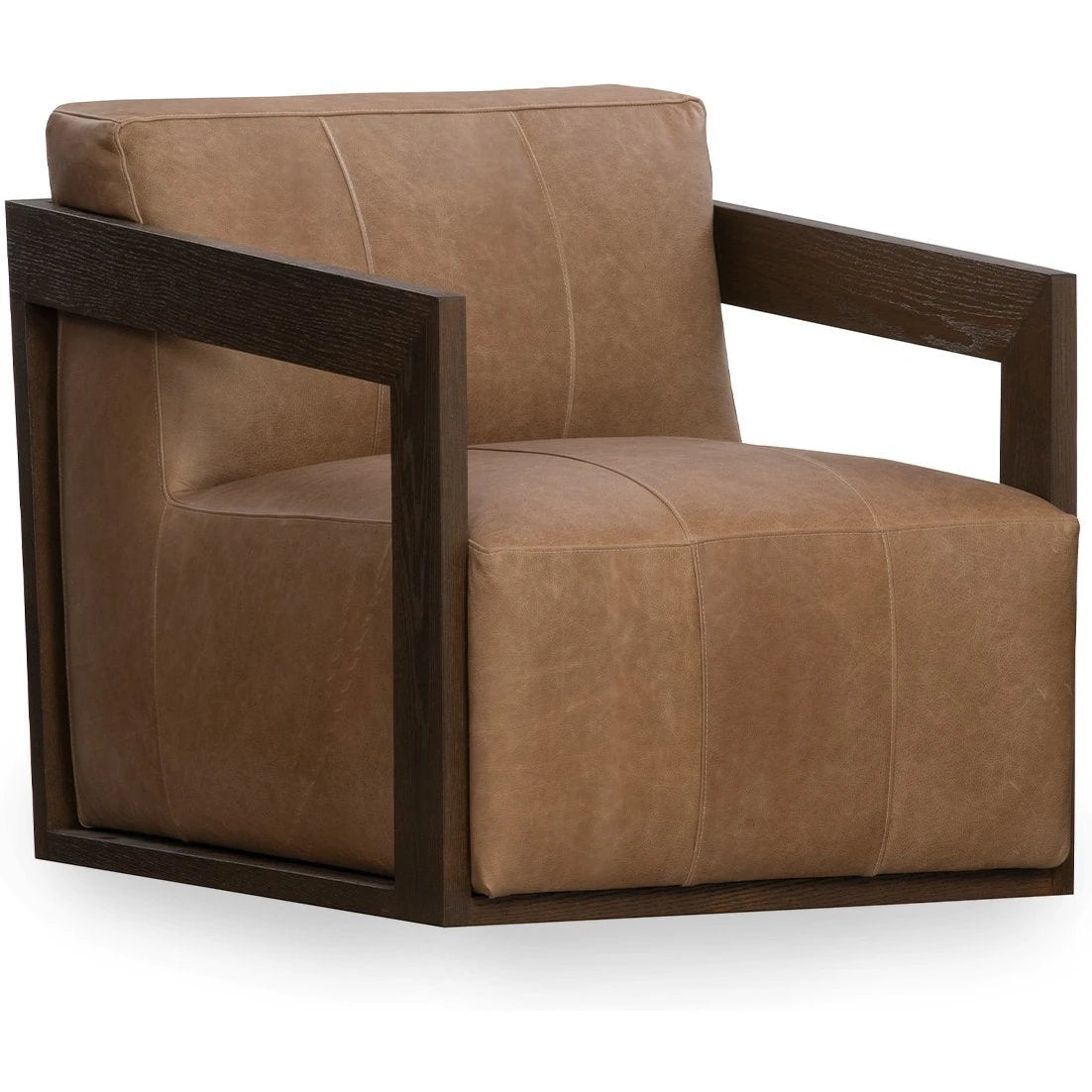 Top Grain Leather Swivel Accent &quot;Joseph&quot; Chair - Toffee Brown and Wood