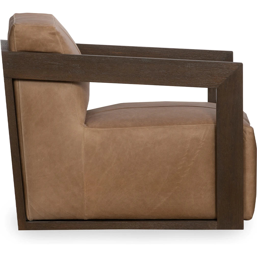 Top Grain Leather Swivel Accent &quot;Joseph&quot; Chair - Toffee Brown and Wood