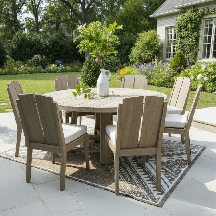 Universal Coastal Living Saratoga Teak 7-Pc Outdoor Dining Set (60" Round Table +6 Chairs)