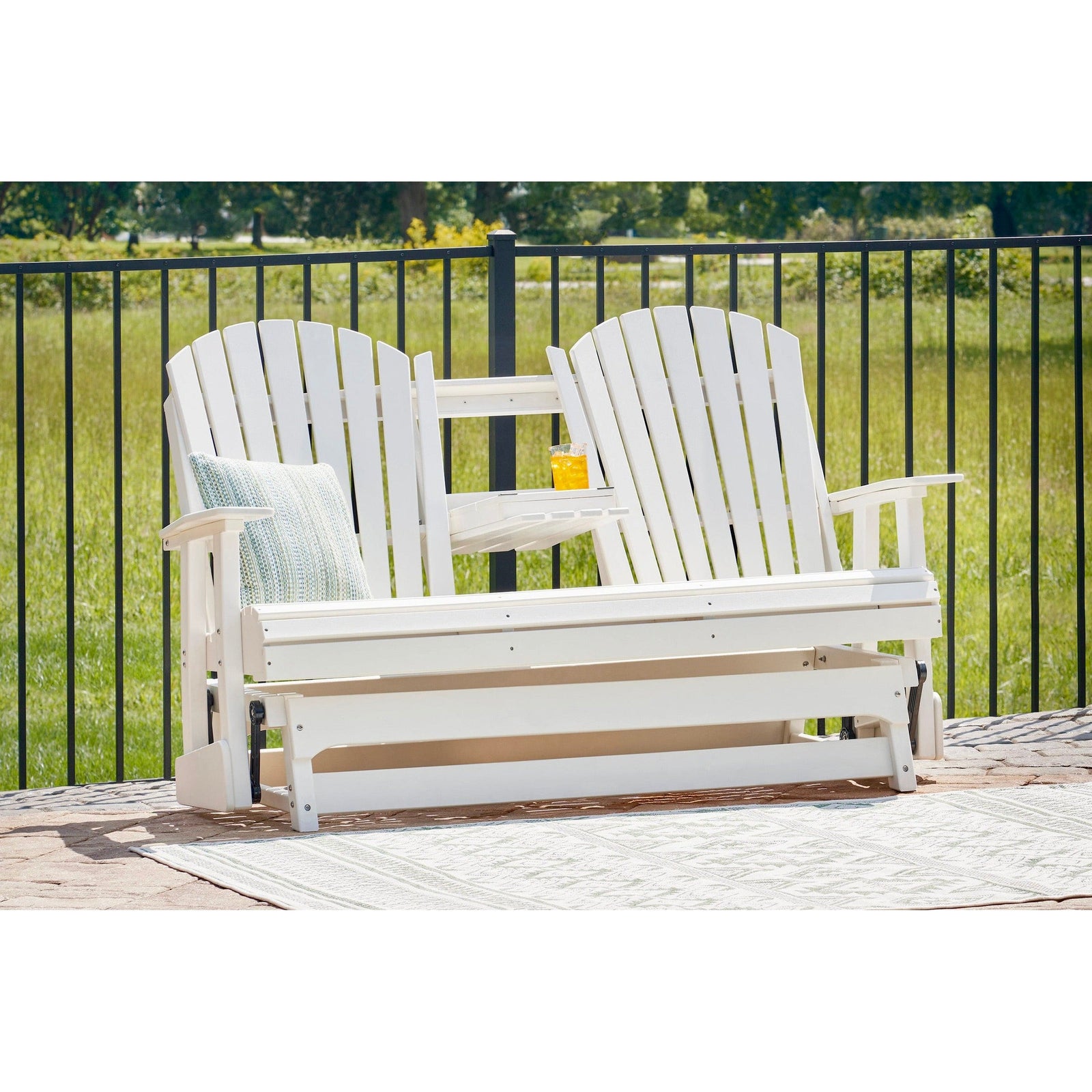Poly White Outdoor 67" Swivel Glider Loveseat