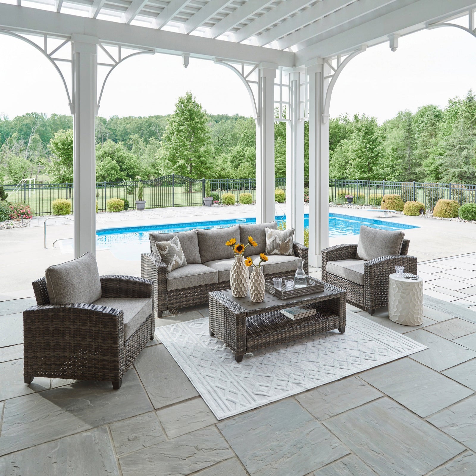 Mystic 4-Piece Outdoor Deep Seating Set (Sofa +2 Club Chairs +Coffee Table)