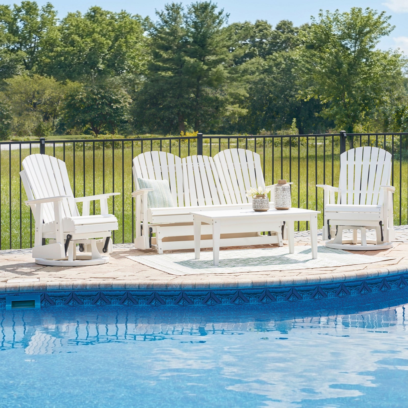Poly White Outdoor Swivel Glider Seating Set