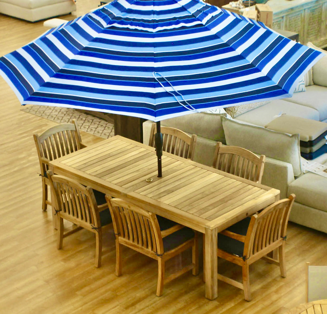 Katana Teak 7pc Outdoor Dining Set (Teak 86&quot; Rectangular Table with 6 Teak Tista Armchairs +FREE Cushions)