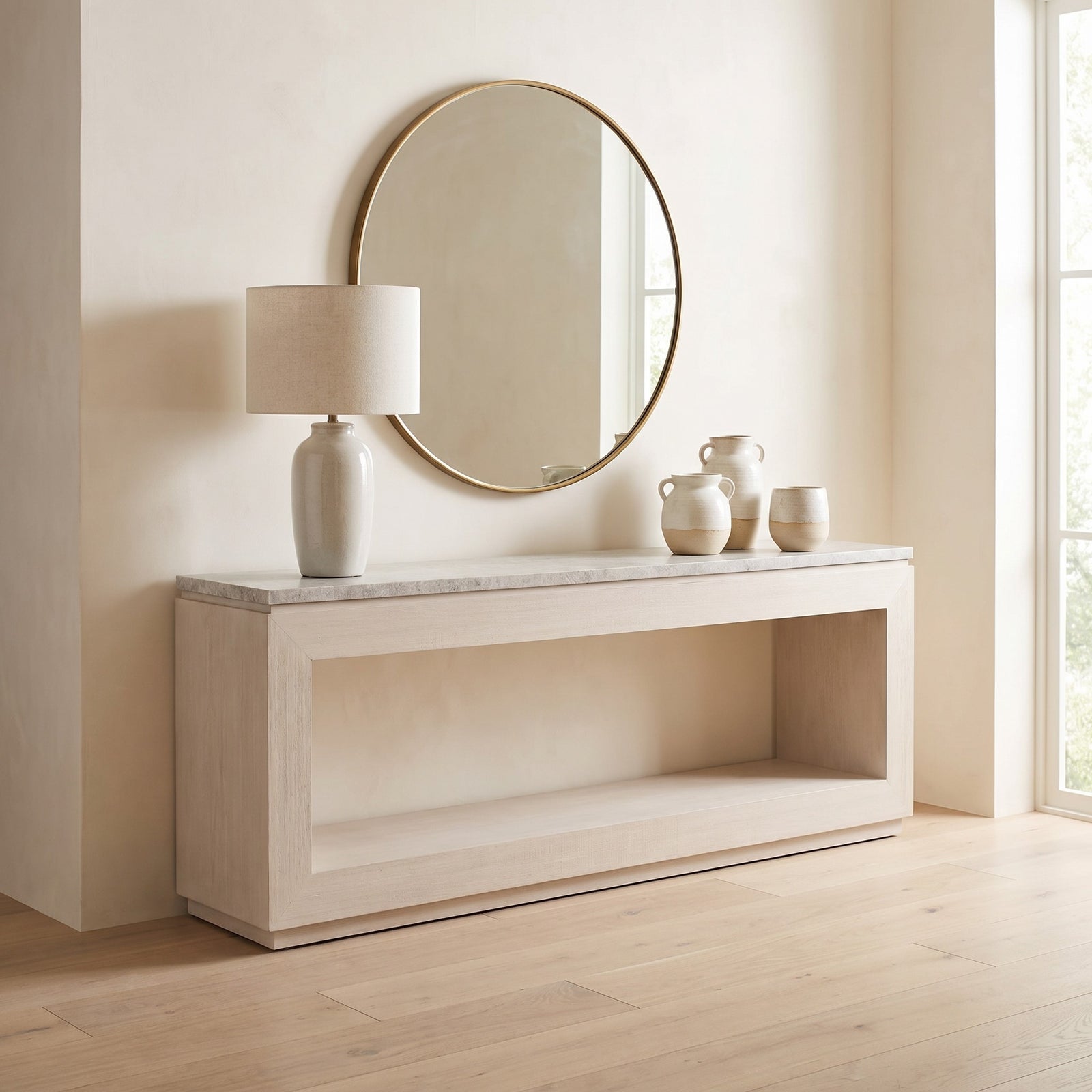 White Oak & Marble Console Table 80"