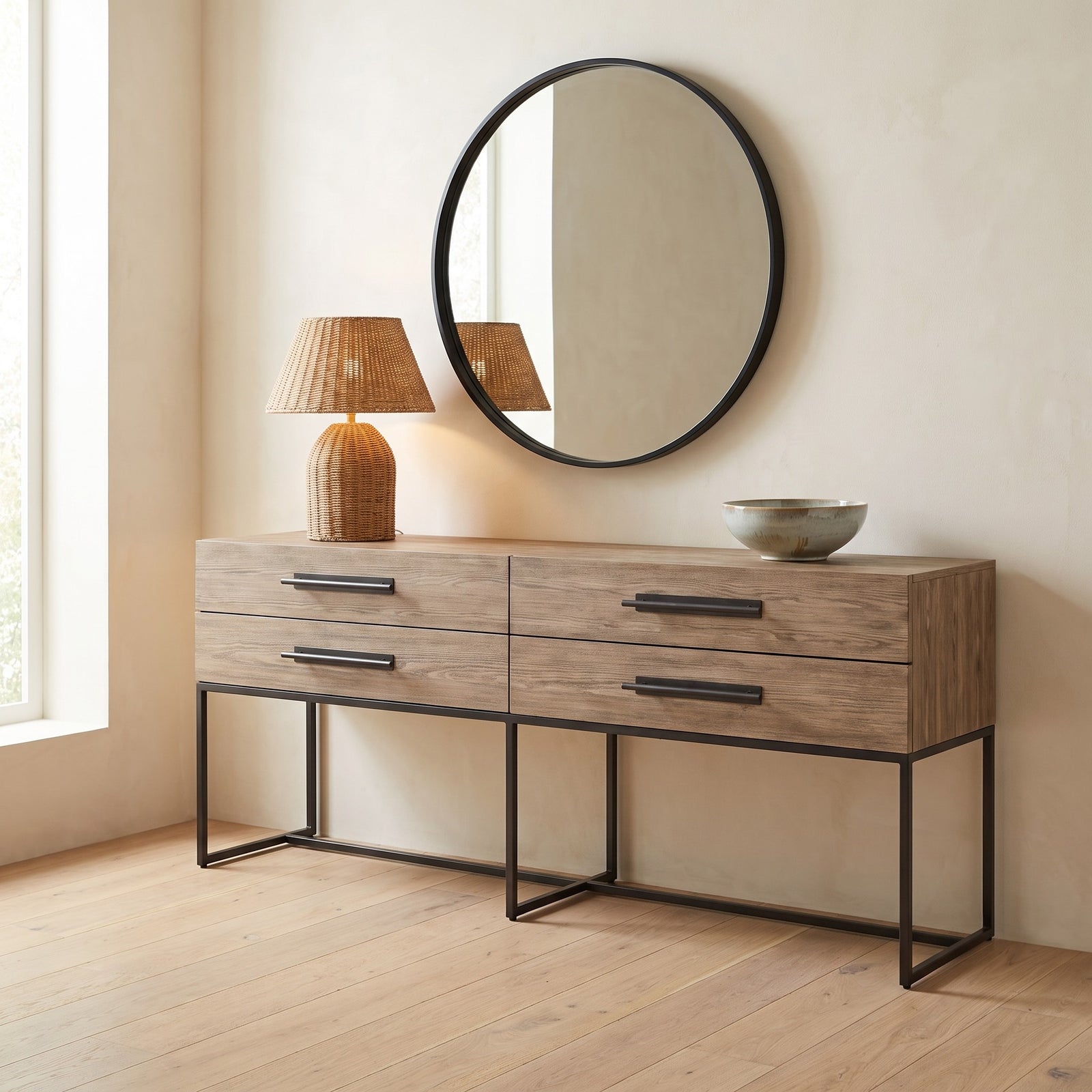 Dwell Latte Metal Base Console 76"