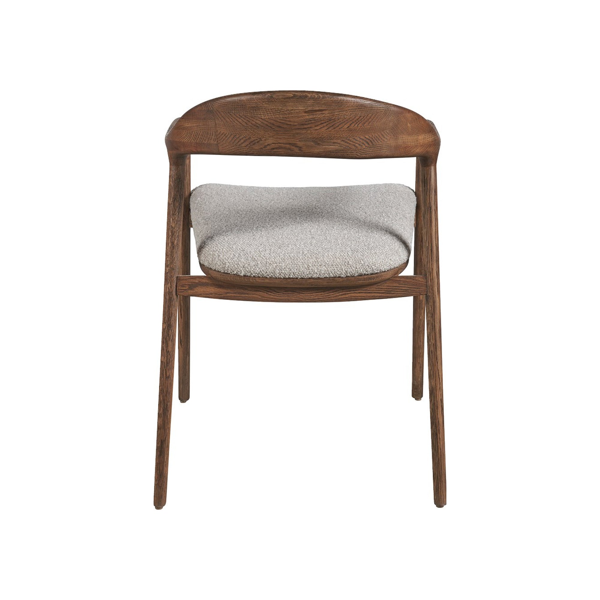 Universal Echo dining arm chair in Medium Brown Oak, back view showing sculpted curved backrest