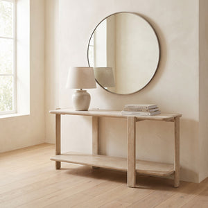 Modern Sand 74" Console Table w/Travertine Marble Top — view 1