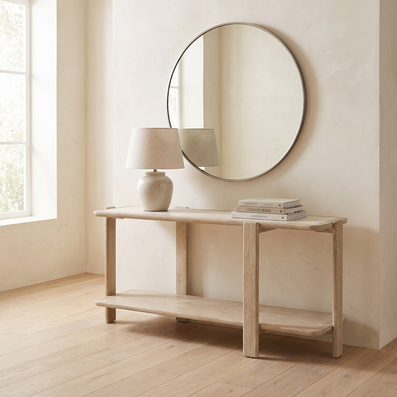 Modern Sand 74" Console Table w/Travertine Marble Top