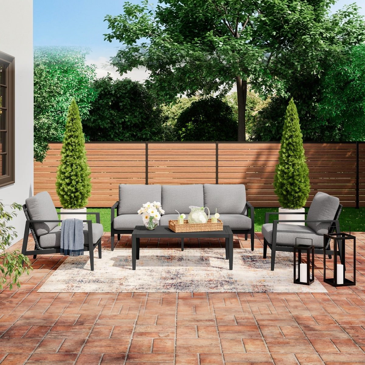 Black Woven 4-Pc Outdoor Seating Set (Sofa +2 Club Chairs +Coffee Table)
